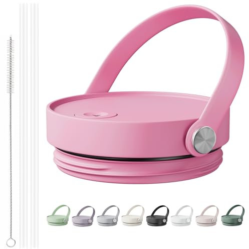 CHEETAH 40 oz Replacement Lid for Stanley Cup,Compatible with Stanley Quencher H2.0 FlowState Tumbler,with Easy Carry Soft Silicone Handle and Straws,Insulated Plastic Spill Leak Proof Lid (Peony)