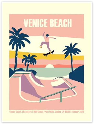 Venice Beach Skate Park, Kalifornien 2024 Poster von Frank Daske 13 x 18 cm Rosé Wandbilder Wanddeko