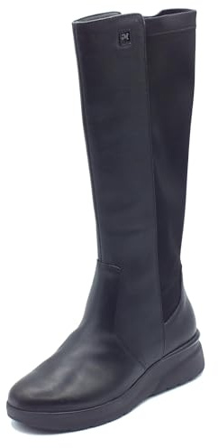 Melluso K55443 Nero Stivali con Zeppa Bassa per Donna in Pelle e Tessuto Elasticizzato
