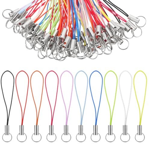 200 Pcs Phone Charm Straps Lanyard Phone Ring Strap Phone Charm Cords Mobile Charms Strap Cords for Cellphone Lariat Lanyard Cell Phone Split Ring Straps for Keychain DIY Charms USB Drive