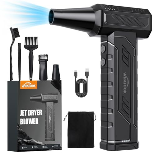 WHATOOK Soffiatore Polvere Aria Compressa Potente Elettrico, 4 Velocità 250000RPM Mini Turbo Jet Fan con Batteria da 8000 mAh e Luce LED, Soffiatore Air Duster Compressa Spray per PC, Tastiera, Auto