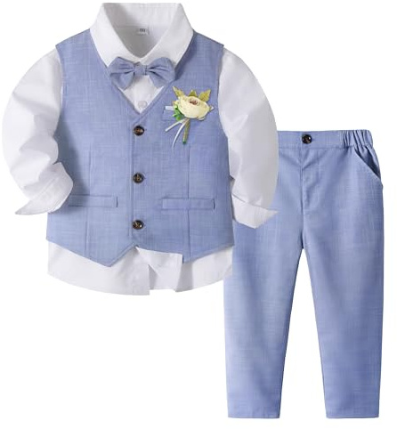 Volunboy Ensemble Costume Bébé Garçon, Cérémonie Formel Mariage 4 Pièces Gilet Chemise Pantalon avec Noeud Papillon