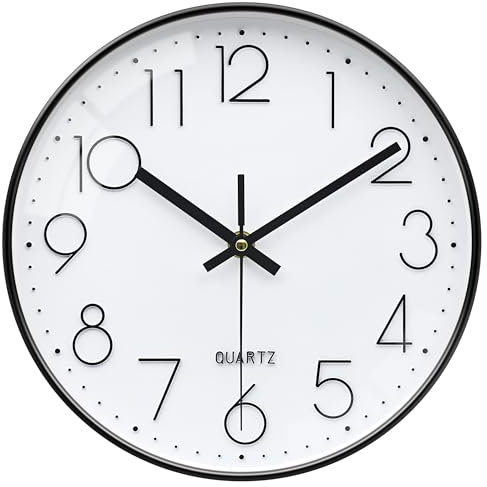 VIKMARI 30cm Orologio da Parete, Silenzioso Moderno Nero e Bianco Orologio per Cucina Bagno Soggiorno Camera da Letto Studio Aula