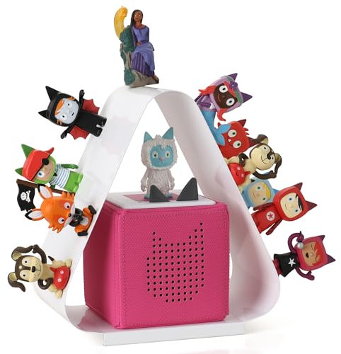 Tonie Shelf Triangle Shelf, Tonies Storage with 45-50 Pieces Self-Adhesive Metal Plate for Creative Tonie Box, Magnetic Shelf for Tonie Figures, Characters Shelf for Kids, with Plat