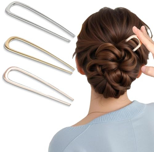 3 Épingles à Cheveux Métalliques en U (Or/Argent/Or rose), Épingle Luxueuse pour Tous Types de Cheveux, Epingle Cheveux Femme Pince Chignon