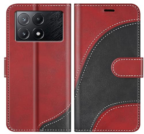 BoxTii Coque pour Xiaomi Poco X6 Pro 5G, Housse en Cuir PU Pochette de Portefeuille, Magnétique Étui de Protection Housse Coque pour Xiaomi Poco X6 Pro 5G, Rouge