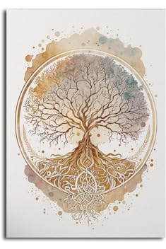BeiYiHo Zen Buddha Bilder Bild Wohnzimmer Grau Beige Baum des Lebens Lotus Blume Deko Wand Poster Schlafzimmer Beige Art Leinwand