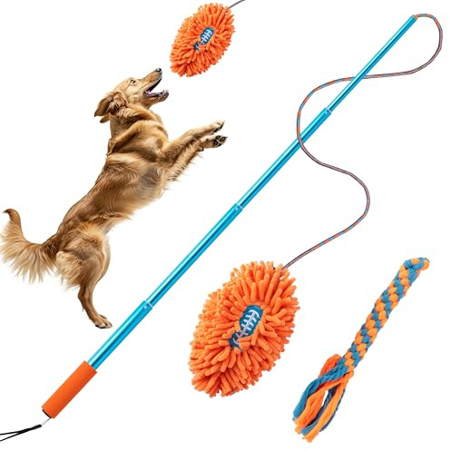 Ausziehbare Flirt Pole Reizangel für Hunde mit 2 Knoten & Robustem Seil, Baseball Stil Verstellbarer Flirtstock für Haustier Interaktives Jagdtraining Bewegungsspiel Indoor Outdoor Hundespielzeug
