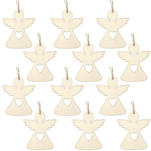 Augshy Holzengel Anhänger, 60 Stück Holz Engel Anhänger Schutzengel Holz Weihnachten für Weihnachtsbaum Weihnachten Party Deko