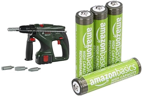 Theo Klein Bosch Schlagbohrmaschine, R/L-Lauf, 3+ Jahre, & AAA Akkus Amazon Basics 4 Stück, 850mAh