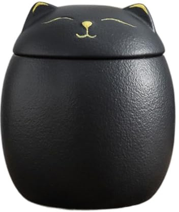 Cat Shape Ceramic Canister, Tea Containers Porcelain Jar, Ceramic Sugar Bowl Storage Jar with Seal Lid for Tea Sugar Coffee(black-cat)