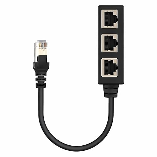 RJ45 Cable Adapter Ethernet Splitter 1 Male to 3 Female, Network Splitter, LAN Cable Extender for Cat5 Cat5e Cat6 Cat7, Compatible with ADSL Router Hub Switch, Wired Network Adapter for Home Office