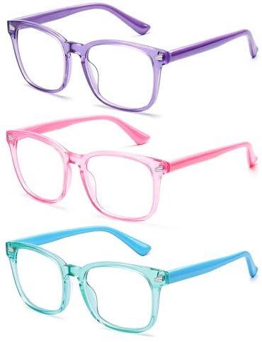 WINTOO Blue Light Glasses for Kids Anti Glare Blue Light Blocking Glasses for Girls Boys Teen,Computer Screen Gaming Glasses,3 Pack