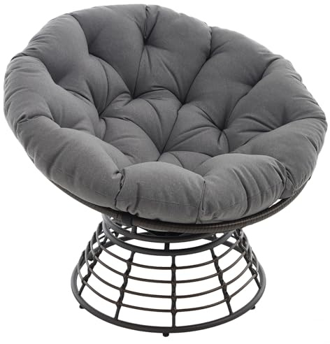 SEEDWAVE Drehbarer Papasan-Stuhl mit Stahlgestell, Relaxsessel mit weichem, abnehmbarem Kissen und Schutzpolster, bequemer Loungesessel für Wohnzimmer, Schlafzimmer und Balkon (Grau Polyester)