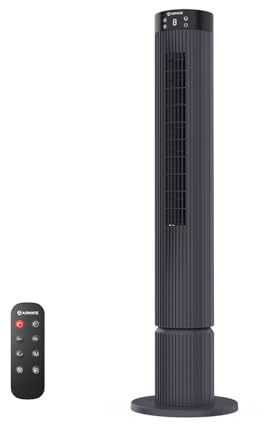 AIRMATE Turmventilator, 12 Geschwindigkeitsstufen Ventilator mit Fernbedienung 10m/s Geschwindigkeit, 110CM Standventilator 3 Modi/12 Std Timer, LED Display 40W Tower Fan, Dark Grey