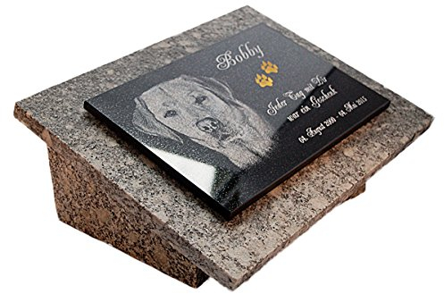 LaserArt24 Granit Grabstein, Grabplatte oder Grabschmuck mit dem Motiv Hund-gg16s und Ihrem Foto/Text und Daten