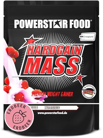 Powerstar HARDGAIN MASS 1600g | GAIN DE POIDS avec créatine & sans ajout de sucre | Masse, force & développement musculaire rapide | Fabrication allemande | Shake pour prise de masse | Fraise