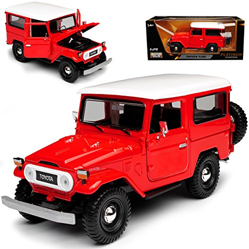 Motormax T*o*y*o*t*a Land Cruiser FJ40 Rot mit Weissem Dach 3 Türer 1960-1984 1/24 Modell Auto