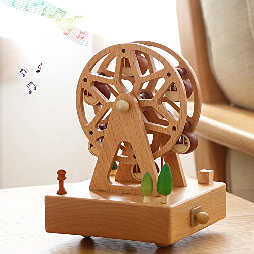 Kreative Spieldose Musical Box Holz Wind Up Spieluhr mit Druckentlastung Melodie perfekt als Home Decor Geburtstag Weihnachten Party Geschenk für Kinder Freund Eltern (Riesenrad A)
