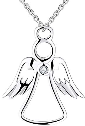 FJ Schutzengel Kette Damen 925 Sterling Silber Engel Anhänger Halskette mit Zirkonia Schmuck Geschenke für Frauen Mädchen
