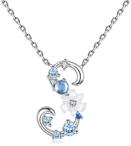 VIKI LYNN Damen Initiale Halskette Buchstabe S Alphabet Anhänger Schmuck 925 Sterling Silber und Zirkonia Anfangsbuchstaben Personalisierte Geschenke für Mädchen Frauen