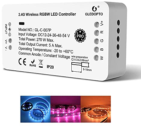 GLEDOPTO Zigbee3.0 LED Contoller RGBW Strip Light Controller Voice/Hub APP/Fernbedienung Weiß RGB Farbwechsel Tape Light Controller Pro Kompatibel mit Hu*e Bridge