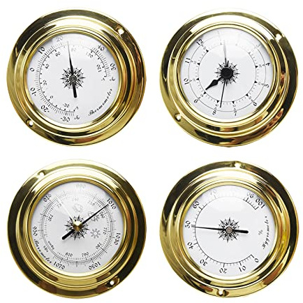4-Pack Mini Hygrometer Thermometer, Weather Station Set, Portable Marine Wall Mounted Barometer Clock Meter Thermometer Hygrometer Kit