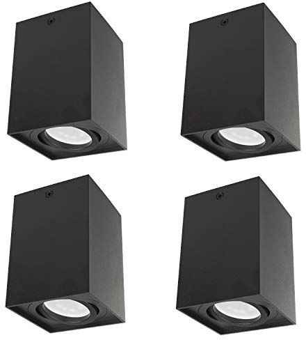 Maclean MCE426 B Deckenaufbauleuchte 4-er Pack mit GU10 Fassung für LED & Halogen Leuchtmittel bis 40W Aufputz Schwenkbar Aluminium (Schwarz, 4 Stück - Eckig Inkl. Leuchtmittel 7W Warmweiß)