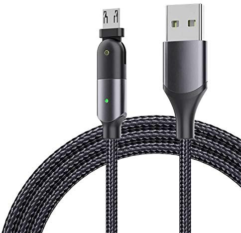 YSJJZRL Câble Micro USB Rotation 180 ° 2.4A Charge Rapide, 2M Câble de Chargeur USB-Micro tressé en Nylon pour Samsung Galaxy S7 Edge S6 S5 PS4 (Noir)