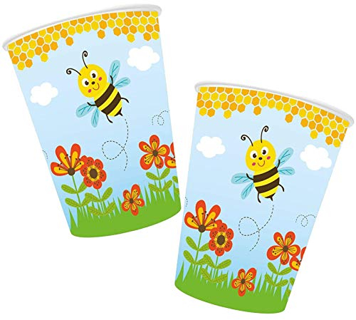 8 Becher * SÜSSE BIENEN * für Kinderparty und Kindergeburtstag | Biene Bee Honig Honigbienen Pappbecher Partybecher Cups Party Set