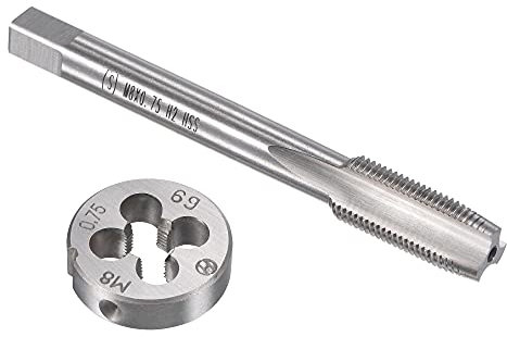 sourcing map M8 x 0,75 mm metrisches Gewindeschneider-Set, Maschinengewindebohrer mit rundem Gewindeschneider, Gewindebohrer und Schneideisen-Set für Mutterschrauben, Bolzen, Gewindereparatur