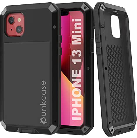Punkcase for iPhone 13 Mini Metal Case | Heavy Duty Military Grade Armor Cover [Shock Proof] Hard Aluminum & TPU Design W/Tempered Glass Screen Protector for iPhone 13 Mini (5.4) (2021) [Black]