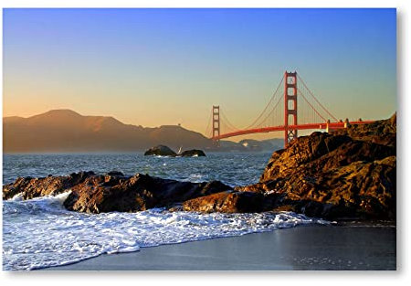 Postereck - 0458 - Bucht, San Francisco Golden Gate Bridge Brücke - Wandposter Fotoposter Bilder Wandbild Wandbilder - Leinwand - 60,0 cm x 40,0 cm