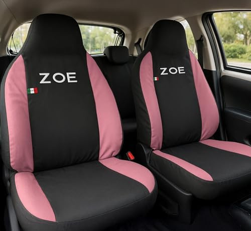 Auto Accessori Lupex Zoe kompatible Autositzbezüge, inklusive Kopfstütze, Made in Italy, Sitzbezug-Set für Vorder- und Rücken, gesticktes Logo, Innenseite (schwarz/pink)