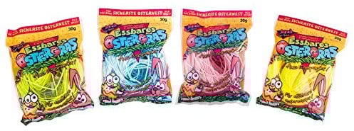Essbares Ostergras in 4 verschiedenen Farben (Essbares Papier), geeignet zum Dekorieren für das Osternest und zum Vernaschen, im 30 g Beutel