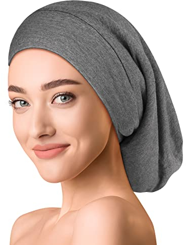 OLESILK Seide & Baumwolle Lange Schlafmütze leichte und weiche Wendemütze Strickmütze Unisex verstellbar für Damen & Herren, Lang, Dunkelgrau