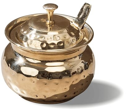 P-TAL 250ml Brass Ghee Pot Oil Container Oil Pot with Spoon for Kitchen & Dining Room