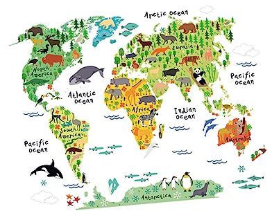 TOYANDONA Tierische Aufkleber Wandtattoo Weltkarte Der Tiere Weltkarte Der Tierwelt Wandtattoos Aufkleber Weltkarte Und Tieraufkleber Wandgemälde Entfernbar