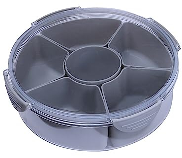 BYNYXI Snackteller mit Fächern und Deckel, Kunststoff Snackbox Runde Snack Aufbewahrungsbox 5 Schalen Süßigkeitenteller Süßigkeiten Snack Tray Snackschale Servierschale Snacktablett für Nüsse