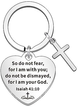 WTOPP Porte-clés en forme de croix chrétienne - Cadeau religieux - Isaïe 41:10, acier inoxydable, taille unique