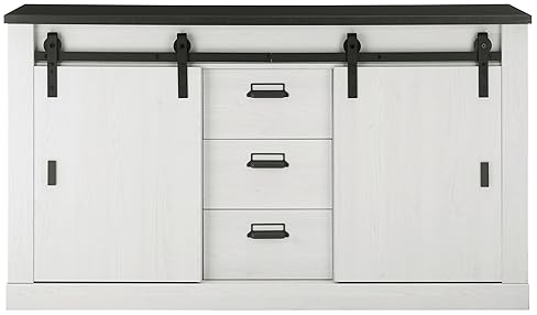 Kommode Sideboard in weiß Pinie Holz und schwarz/anthrazit Wohnzimmerschrank Anrichte Esszimmer groß viel Stauraum für Akten Ordner Büro im Industrial Design Stove (Sideboard)