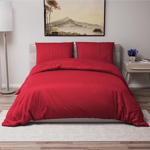 Dreamzie - Bettwäsche Set 200x220 cm mit 2 Kissenbezügen 80x80 cm Burgunderrot - Bettbezug 200x220 Erwachsene aus 100% Mikrofaser - Zertifiziert ohne Chemikalien (Oeko TEX)