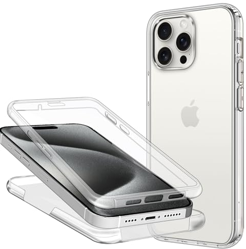 ZYIMOU Handyhülle für iPhone 15 Pro Max Hülle 360 Grad, Transparent Dünn Durchsichtige Case Full Schutz Silikon SchutzHandyhülle, Hart PC Zurück + Weich TPU Vorderseite