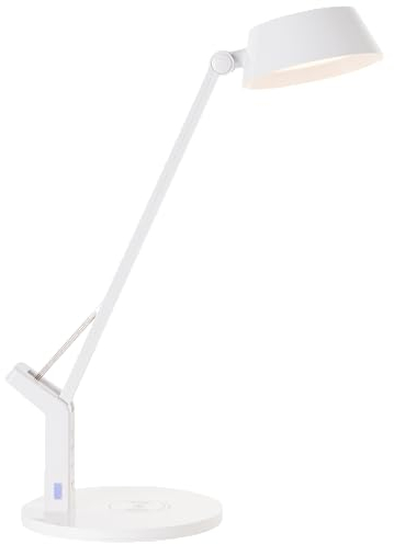 Lightbox dimmbare LED Schreibtischlampe mit Induktionsladeschale - weiße Tischleuchte mit schwenkbarem Kopf und Gelenk & Touchdimmer - 710 lm, 8 W, 3000-6500 K - aus Kunststoff