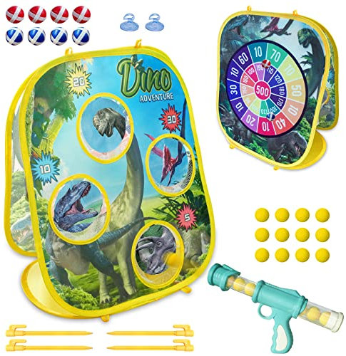 INTERESTIME Airsoft Zielschießen Spielzeug 2-in-1 Dinosaurier Dartscheibe Wurfspiel Outdoor Garten Indoor Spielzeug für Junge 4 5 6 7 8 9 10+ Jahre Halloween Weihnachten Geschenke für Kinder