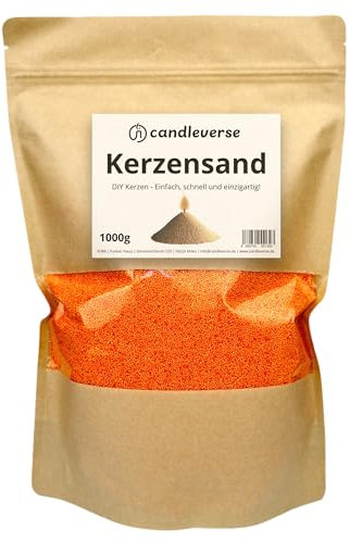 Candleverse Kerzensand 1kg [Orange] | inkl. 30 Dochte | Natürliches Kerzenwachsgranulat | Kreative DIY-Kerzen für Zuhause und als Deko