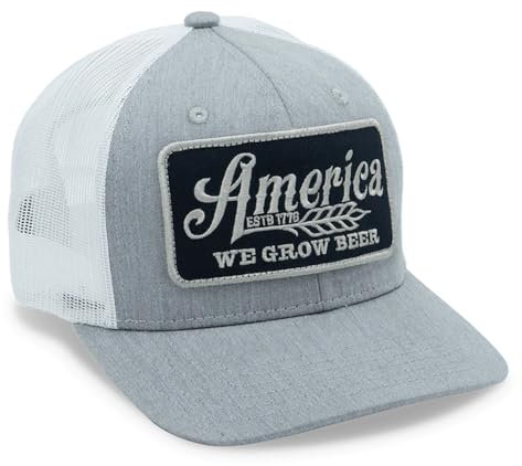 Rural Cloth America We Grow Beer verstellbarer Snapback-Hut, Grau/Weiß/Schwarz, Einheitsgröße