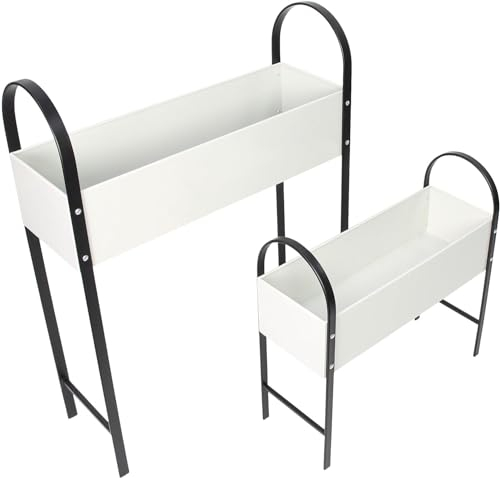 Dekoleidenschaft 2X Pflanzer Retro aus Metall, Creme-weiß/schwarz, Pflanzkasten, Blumenkasten, Pflanzbank, Vintage Pflanzengefäß, Balkon & Garten-Deko für Draußen
