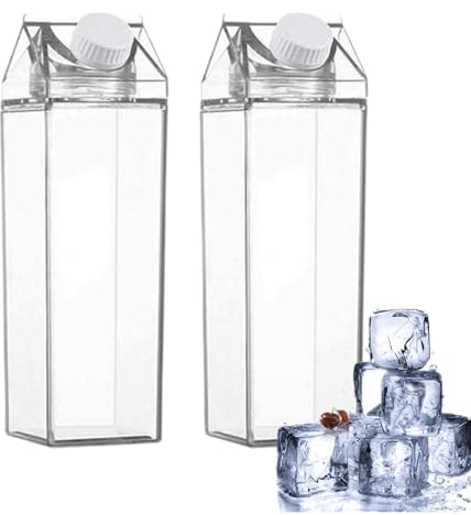 Milchkarton-Wasserflaschen, 500 ml/1000 ml, klare quadratische Milchflaschen, quadratischer Flaschenbehälter mit versiegeltem Deckel, Wiederverwendbare klare Milchkarton-Wasserflasche