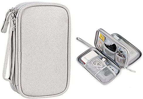 Strixorn Cable Organiser Bag, Double-Layer Electronics Accessories Bag Organiser, Airplane Travel Accessories for Cables, Travel Organiser for Power Bank Memory Card USB Drive Charger Hard Disk(Gray)